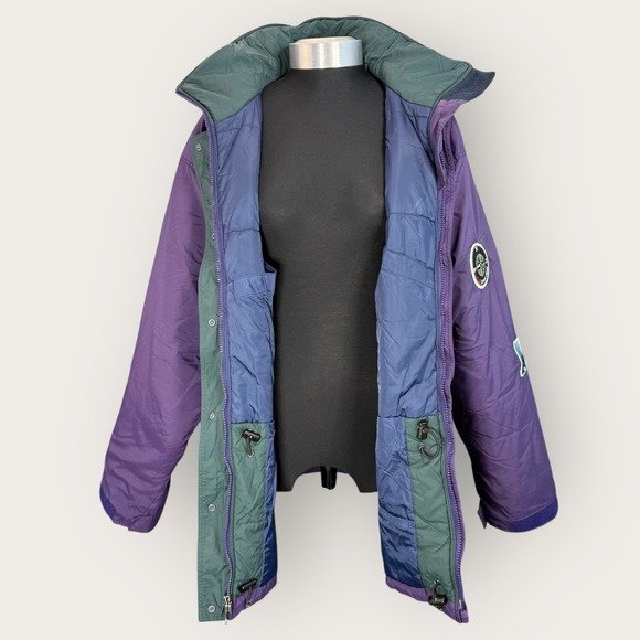 Vintage 90's Patagonia Womens Purple Puffer Jacket Outdoor Camping Patches Sz L - Picture 3 of 11